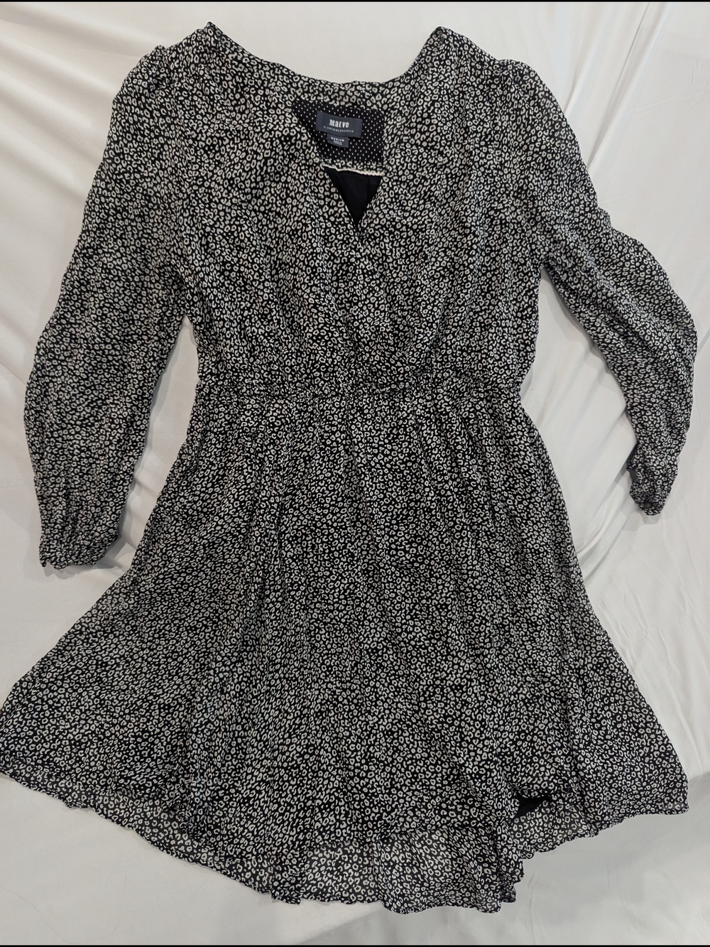 Maeve For Anthropologie Black and White Wrap-Style Long Sleeve Dress